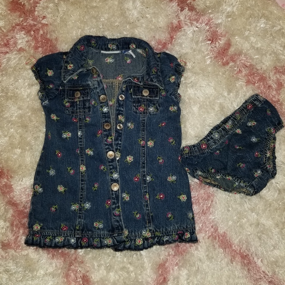 Denim dress with matching bloomers